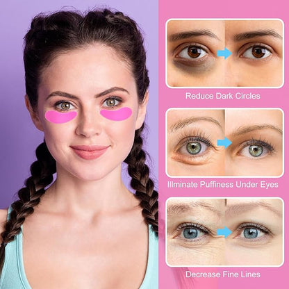 10 PCS Silicone Eye Patches Reusable, Under Eye Patches, Eye Mask for Skin Care for Reduce Wrinkles, Fine Lines and Eye Bags - Blue, Purple, White, Pink, Black - 5 Pairs