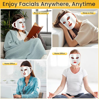 Red Light Therapy for Face - 4 Colors LED Face Mask Light Therapy with Timing Function, LED face Mask Light Therapy at Home 240 LED Beads (White+Silver)