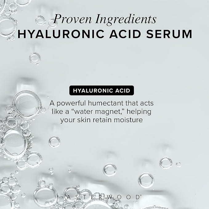 Asterwood Hyaluronic Acid Serum for Face - Plumping, Anti-Aging, Hydrating - Fragrance-Free - 2 Fl Oz