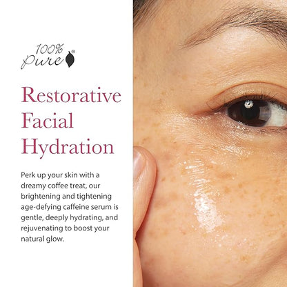 100% PURE Coffee Bean Face Serum EGCG, Licorice Root & Hyaluronic Acid Drops - Tighten, Brighten & Protect Daily Liquid Caffeine For Faded Skin - Ultimate Glow Skincare for Women & Men - 1.7 fl oz