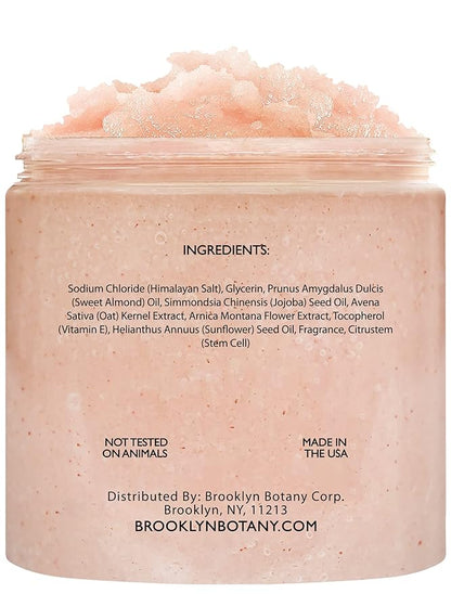 Brooklyn Botany Himalayan Salt & Stem Cell Body Scrub - Moisturizing and Exfoliating Body, Face, Hand, Foot Scrub - Fights Stretch Marks, Fine Lines, Wrinkles - Great Gifts for Women & Men - 10 oz