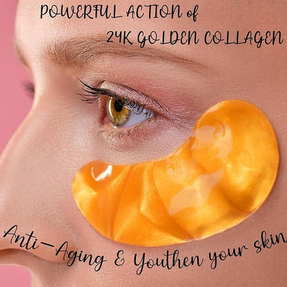 CCbeauty 24 Packs Lip Masks & Eye Mask Bulk,24K Gold Under Eye Patches for Puffy Eyes,Dark Circles,Collagen Eye gel Pads for Eye Bags,Wrinkles | Nourish & Hydrate Dry Chapped Lips Skincare,Golden