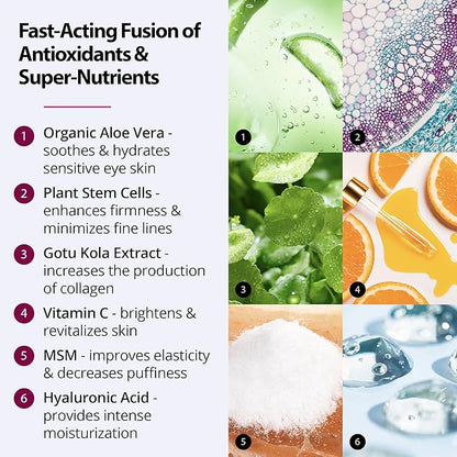 Eye Firming Serum Advanced Formula with Stem Cells Aloe Peptide - Anti Aging Reduce Wrinkles Fine Lines Dark Circles Undereye Puffy Bag Remover 0.5 oz