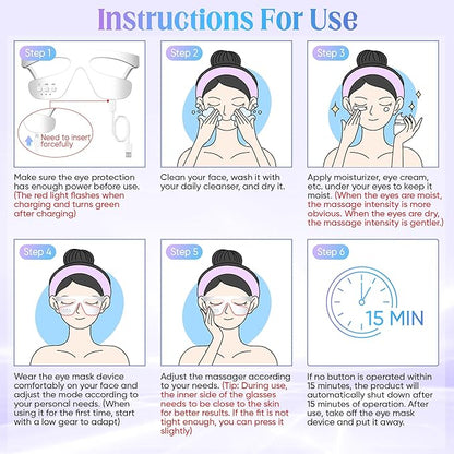 Under-Eye Light Therapy Device, Beauty Device with Pulsed, Light Therapy, and Heat, for Relieving Eye Bags, Eye Fatigue, and Dark Circles, with Gel and glass Strap (white)