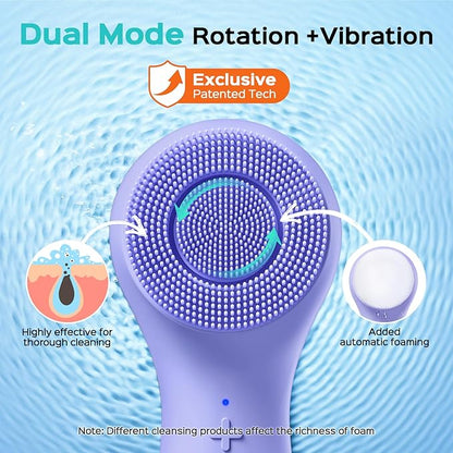 COSLUS Face Scrubber Facial Cleansing Brush: 2 in 1 Spin and Vibration Patented Tech, Silicone Electric Exfoliator Scrubber with Automatic Foaming, Waterproof Face Cleanser Brush for Men and Women