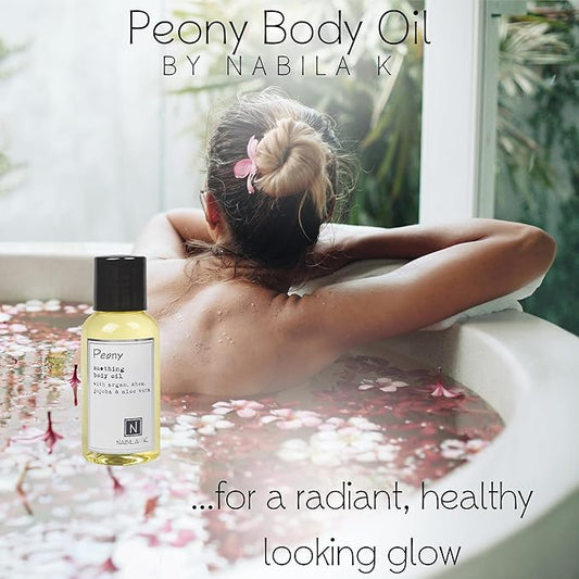 Peony Body Oil, Travel Size 2.4 oz Moisturize & Nourish with Argan & Coconut Oil - Vitamin C Enriched - Naturally Derived, Vegan-Friendly