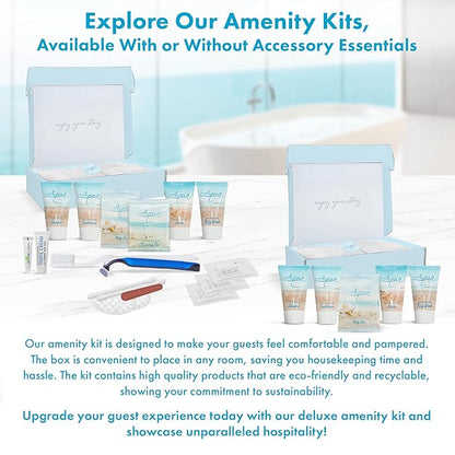 1-Shoppe Aqua Organics Amenity Kit | Boxed Hotel Toiletries Bulk Set | 1 oz Shampoo, Conditioner, Lotion, Body Wash & Bar Soap | 75 Sets per Case