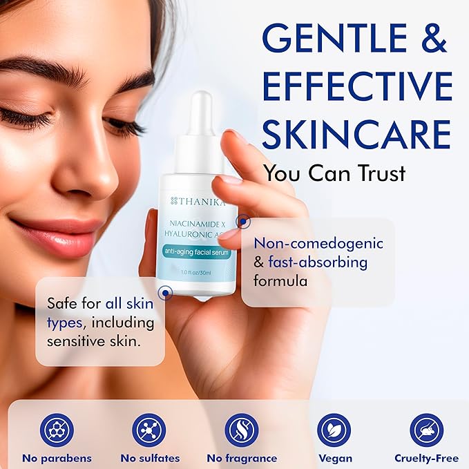 10% Niacinamide Serum with Hyaluronic Acid, Anti-Aging and Moisturizer, All Skin Type Face Serum for Women 1 fl oz.