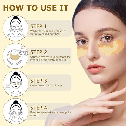 Gold Under Eye Patches-60 Pcs Eye Masks | Anti-Aging |Boost Lift & Firm the Look of the Eye Area |Eye Patches for Puffiness,Bags,Dark Circles (60 Count (Pack of 1), Under Eye Patches)