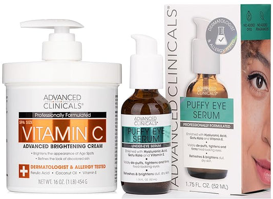 Advanced Clinicals Vitamin C Brightening Cream + Puffy Under Eye Brightening Serum Set