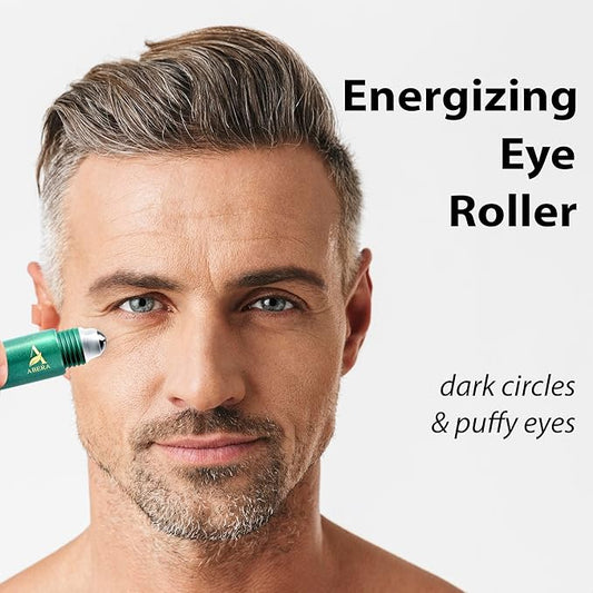 Abera Eye Roller Serum with Mint Essence for Men, Vitamin C and Peptides - Energizing Serum for Dark Circles and Puffiness, Fine Lines Serum, 0.34 fl oz (B. 2 Boxes)