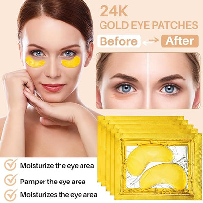 Gold Under Eye Patches - 30 Pairs Golden Glow Under Eye Patches for Dark Circles,Gold Moisturizing Eye Skin Mask for Women,Eye Dark Circles Masks for Bags and Wrinkles