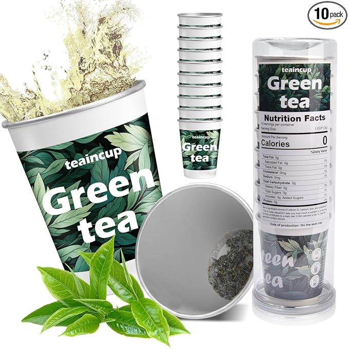 10 Pre-Filled Tea Set Cups with Premium Tea – Ready to Brew Hot or Iced, Eco-Friendly Convenient Ideal Gift Set for Women/Men, Includes Loose Leaf for Travel & Office
