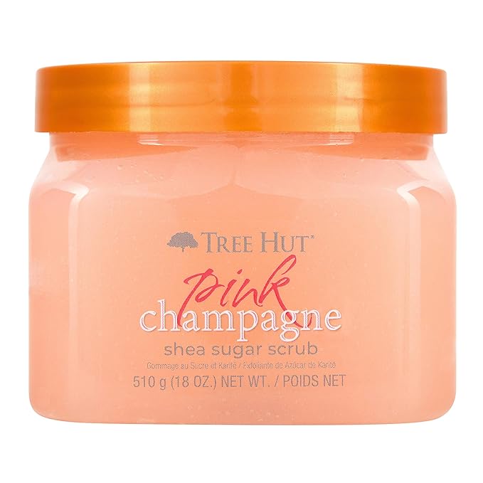 Tree Hut Pink Champagne Shea Sugar Scrub | Exfoliating Body Scrub Removes Dead, Dry Skin for a Soft & Hydrated Feel | Nourishing Essential Body Care | 18 fl oz.