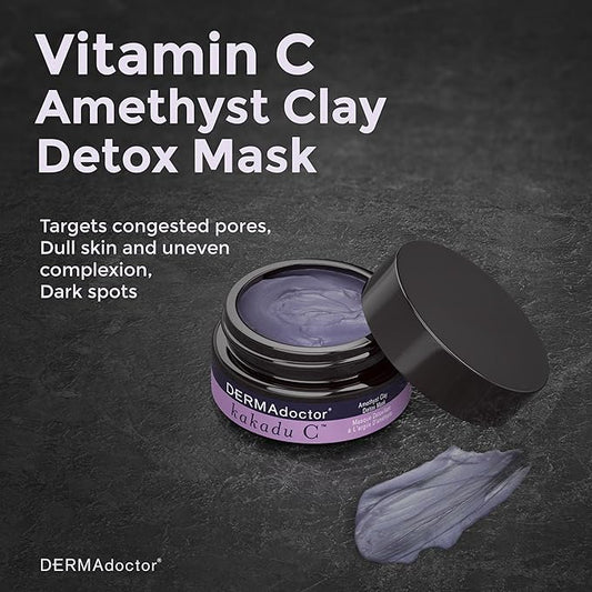 DERMAdoctor Kakadu C Dermatologist Formulated Amethyst Clay Detox Mask; Vitamin C Clay Face Mask for Dark Spots, Dull Skin, Oil Control and Refining Pores - 1.69 oz
