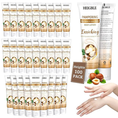 100 Pack Travel Size Body Lotion Shea Butter Cocoa Butter Body Cream 1 oz Dry Skin Moisturizer with Flip Cap for Extra Dry Skin, Inns, Hotels Resorts, Airlines, Offices, Gyms and More