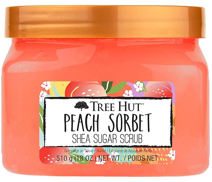 Tree Hut Peach Sorbet Shea Sugar Scrub | Exfoliating Body Scrub Removes Dead, Dry Skin for a Soft & Hydrated Feel | Nourishing Essential Body Care | 18 fl oz.