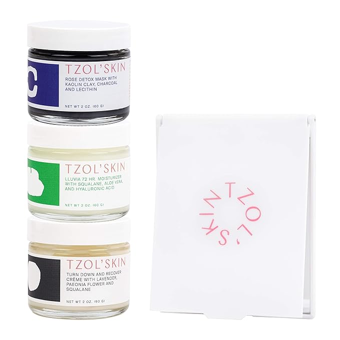 TZOL' SKIN Beauty Bundle Set- Intense Hydrating Moisturizer, Calming Detox Mask & A Firming Evening Cream + Gift with Purchase. Free of Paraben, Silicones and Sulfates. Always Cruelty Free.