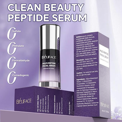 Peptides Serum for Face with Hyaluronic Acid for Fine Lines and Wrinkles, Collagen Boosting Hydrating Face Serum, Anti-aging for All Skin Types, Fragrance Free, 1.35 Fl. Oz