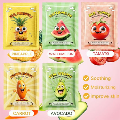 10 Pack Fruit Kids Facial Face Masks, Kids Facial Spa Kit for Girl, Fruit Face Masks for Kids, Moisturize Soothe for All Skin Types, Christmas Birthday Gifts for Women Men Girls