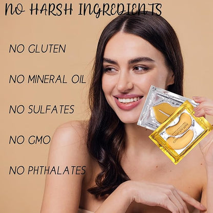 CCbeauty 24 Packs Lip Masks & Eye Mask Bulk,24K Gold Under Eye Patches for Puffy Eyes,Dark Circles,Collagen Eye gel Pads for Eye Bags,Wrinkles | Nourish & Hydrate Dry Chapped Lips Skincare,Golden