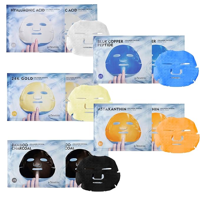 10 Pack Collagen Hydrating Face Masks, 24K Gold Face Sheet Mask, Astaxanthin Facial Mask, Blue Copper Collagen Skin Care Premium Facial Sheet Patch for Moisturizing, Best choice for Christmas Gifts