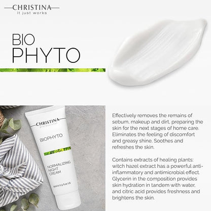 '-CHRISTINA- Bio Phyto Normalizing Night Cream with Hyaluronic Acid & Vitamin E | Stress Reducing& Barrier Strengthening Night Cream for Face for Oily & Combination Skin 75ml