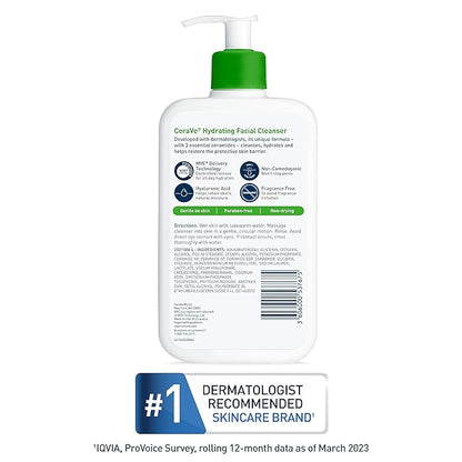 CeraVe Hydrating Facial Cleanser, Moisturizing Face Wash For Dry Skin, Hyaluronic Acid + Ceramides + Glycerin, Hydrating Cleanser For Normal To Dry Skin, National Eczema Association Certified