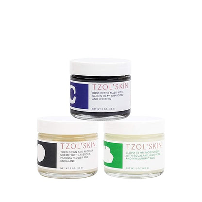 TZOL' SKIN Beauty Bundle Set- Intense Hydrating Moisturizer, Calming Detox Mask & A Firming Evening Cream + Gift with Purchase. Free of Paraben, Silicones and Sulfates. Always Cruelty Free.