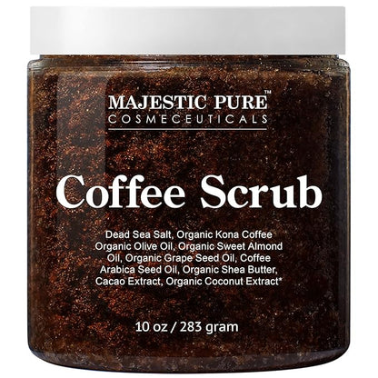 MAJESTIC PURE Arabica Coffee Scrub - All Natural Exfoliating Body Scrub for Skin Care, Stretch Marks, Acne & Cellulite, Reduce the Look of Spider Veins, Eczema, Age Spots & Varicose Veins - 10 Ounces