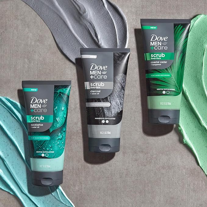 Dove Men+Care Eucalyptus Body and Face Scrub Deeply Exfoliates for Hydrated & Nourished Skin 100% Gentle Cleanser, No Sulfate Cleansers or Parabens