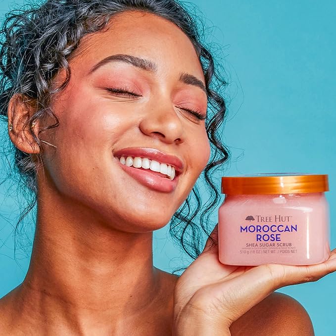 Tree Hut Moroccan Rose Shea Sugar Scrub | Exfoliating Body Scrub Removes Dead, Dry Skin for a Soft & Hydrated Feel | Nourishing Essential Body Care | 18 fl oz.