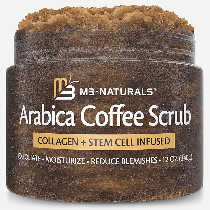 Arabica Coffee Foot and Hand Scrub with Collagen & Stem Cell Exfoliating Body Scrubber & Face Cleanser Fight Skin Care Appearance Cellulite Fine Line Stretch Mark by M3 Naturals (1 Pack)