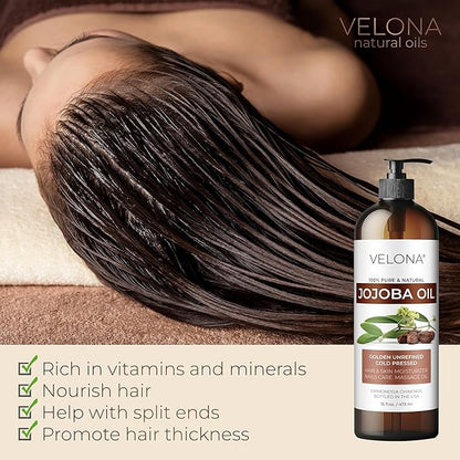 Jojoba Oil - 8 Fl Oz (With Pump) | 100% Pure and Natural | Golden, Unrefined, Cold Pressed, Hexane Free | Moisturizing Face, Hair, Body, Skin Care